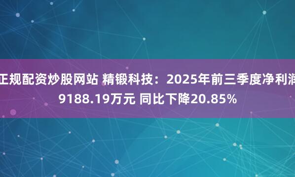 正规配资炒股网站 精锻科技：2025年前三季度净利润9188.19万元 同比下降20.85%